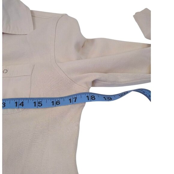 Style & Co Women's Cream Snap Down Top 3/4 Sleeve Collared Utility Top Size Med - Picture 8 of 10